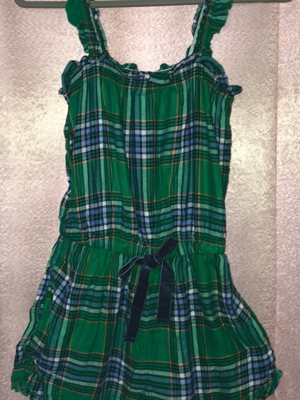 Aerie Green Plaid with Blue and Orange Stripes Pajama Romper